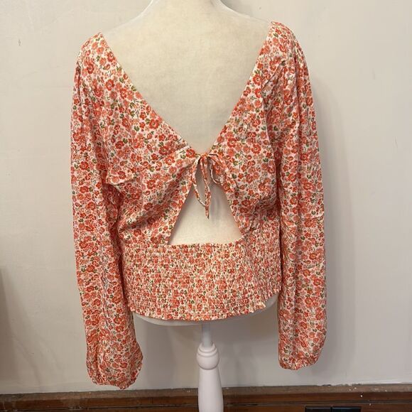 Lush coral floral Fremont puff sleeve smock blouse Size XL New - Picture 5 of 11